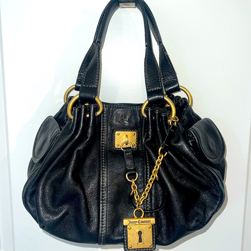Juicy Couture Vintage Black Leather Small Satchel Handbag - Picture 1 of 17